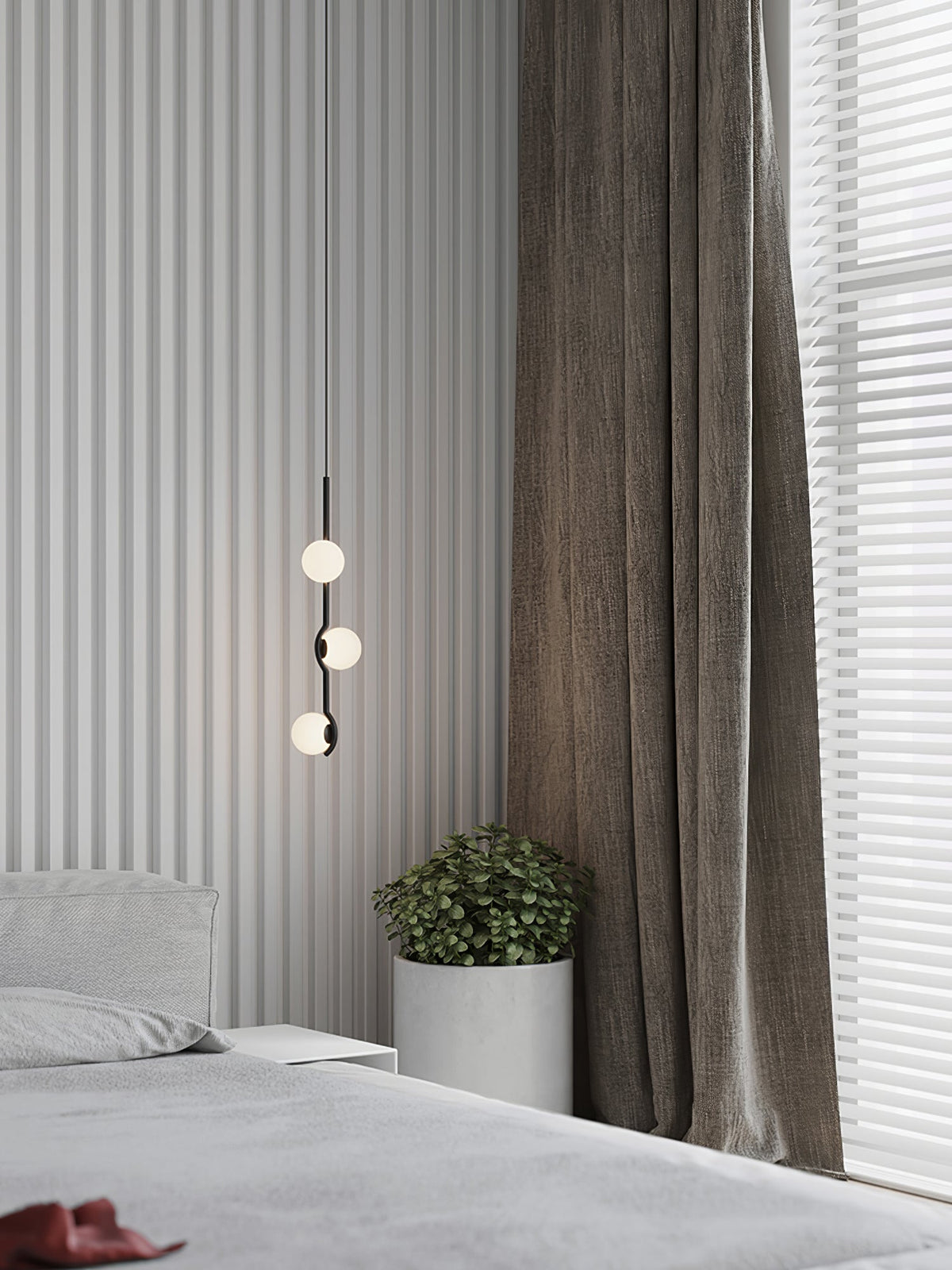 Multi Globe Pendant Light White Glass Shades on Slim Rods Dining Table