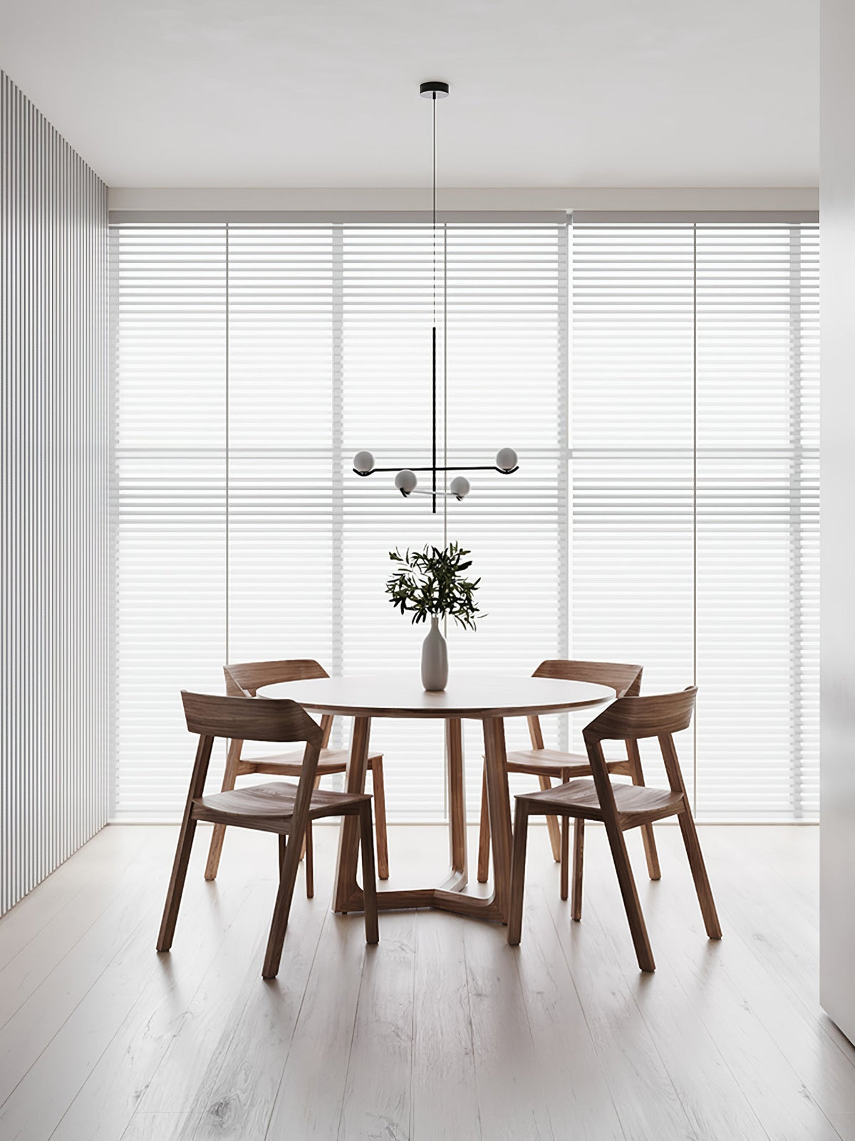 Multi Globe Pendant Light White Glass Shades on Slim Rods Dining Table