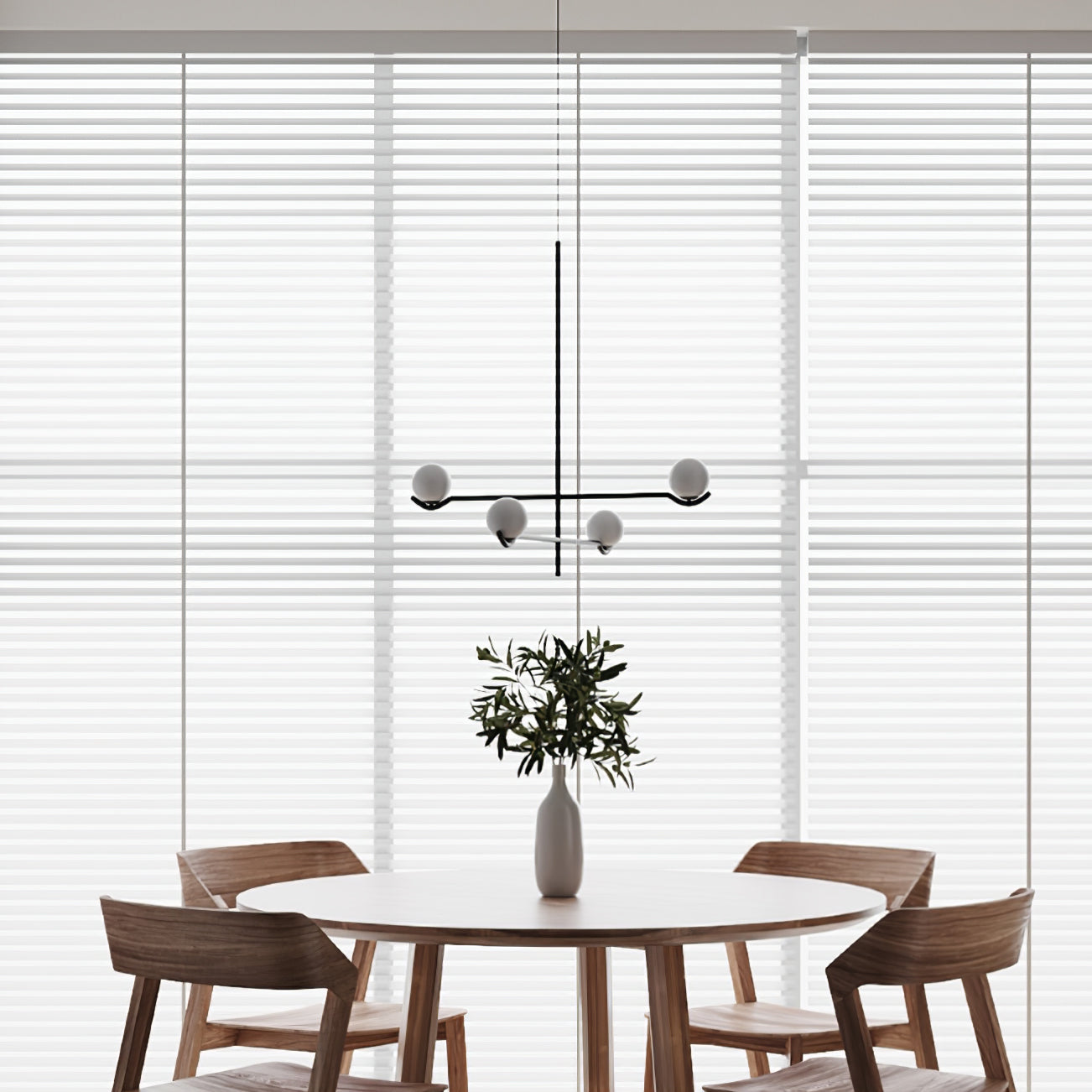 Multi Globe Pendant Light White Glass Shades on Slim Rods Dining Table