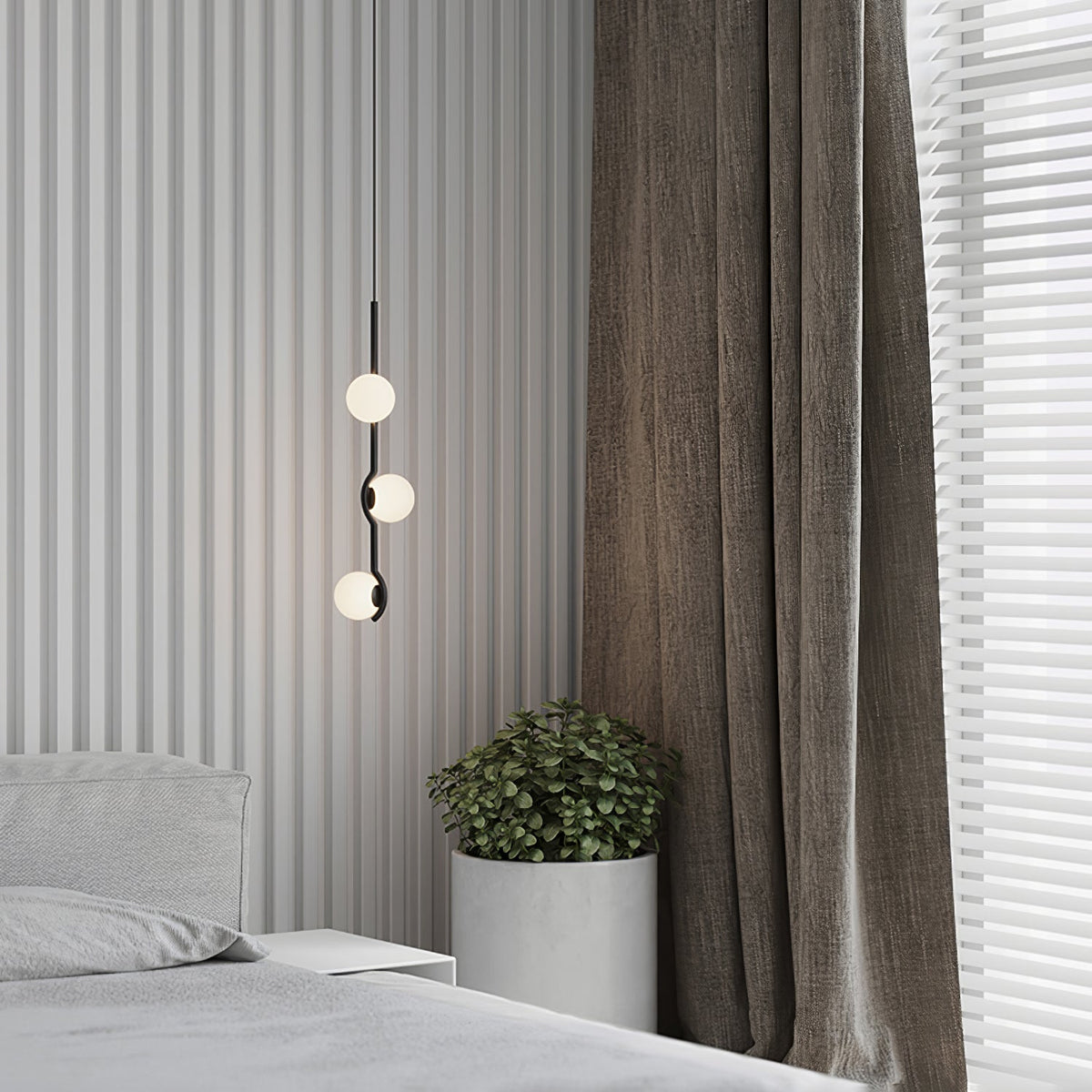 Multi Globe Pendant Light White Glass Shades on Slim Rods Dining Table