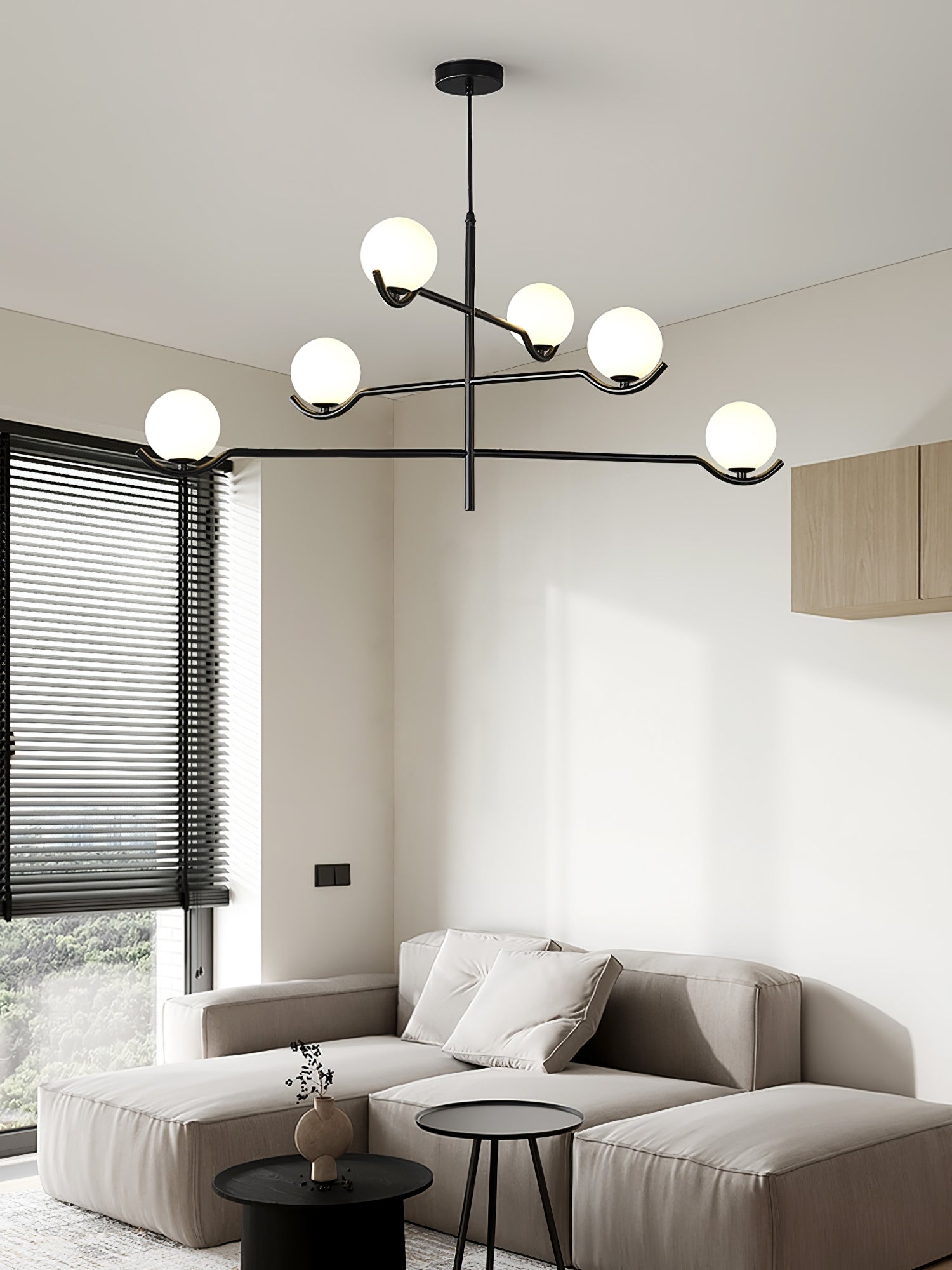 Multi Globe Pendant Light White Glass Shades on Slim Rods Dining Table