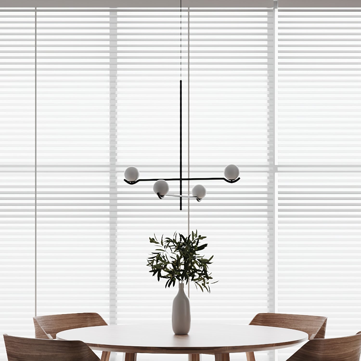 Multi Globe Pendant Light White Glass Shades on Slim Rods Dining Table
