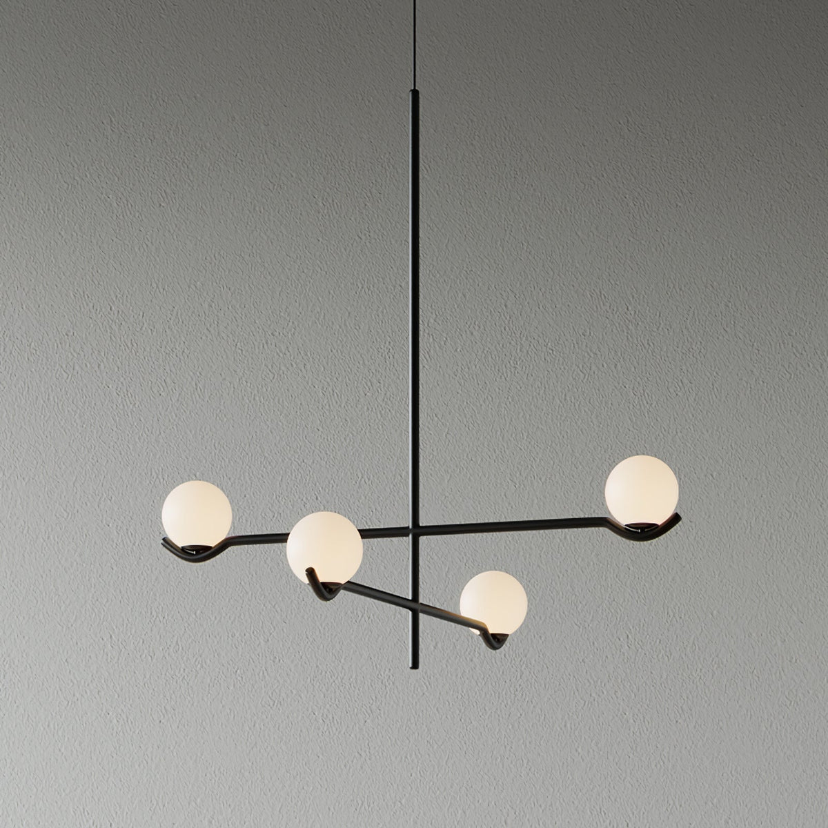 Multi Globe Pendant Light White Glass Shades on Slim Rods Dining Table