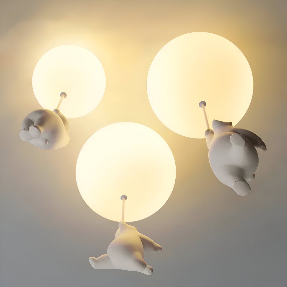 Ballonpendellampe med dyrefigur Glaskugle og skulptur