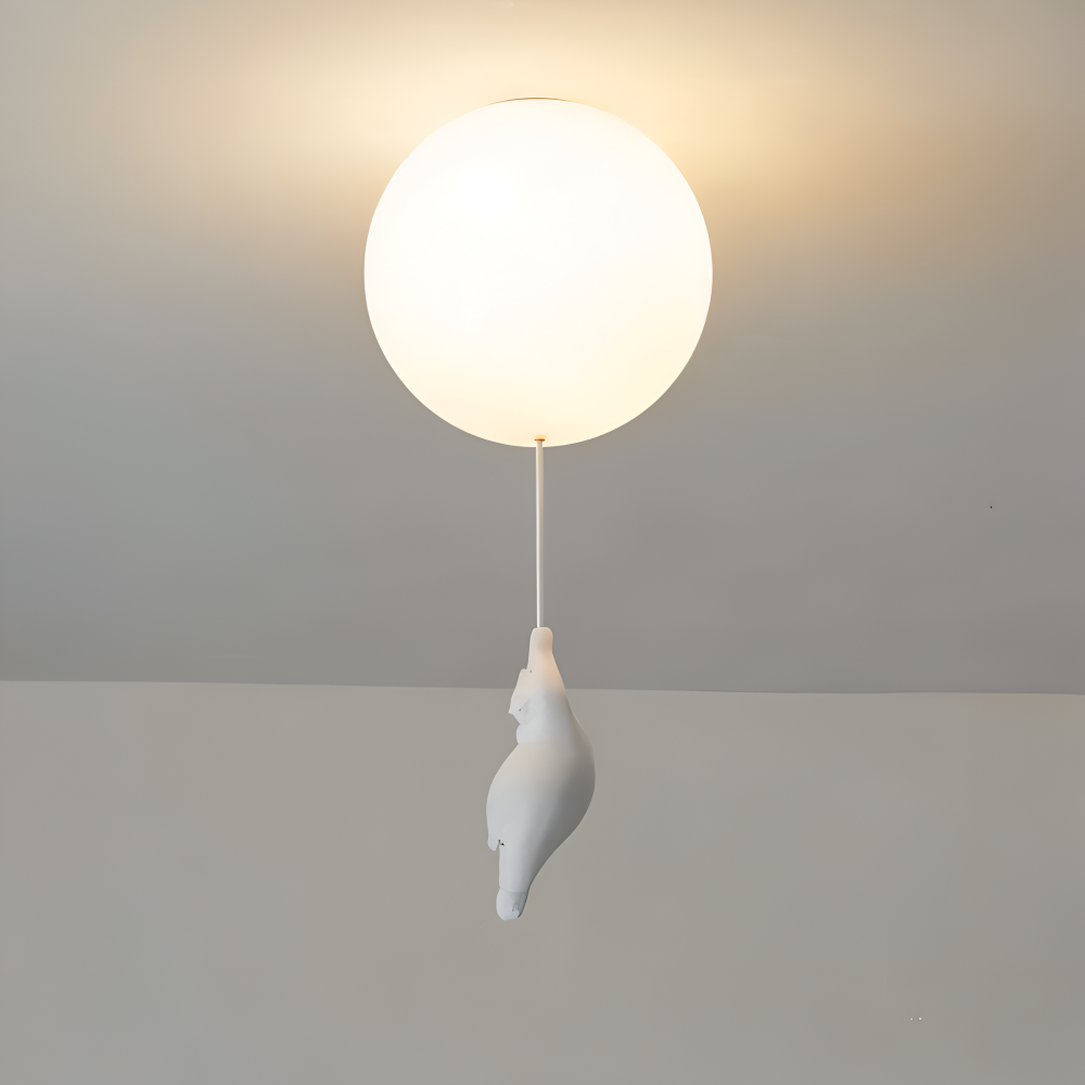 Ballonpendellampe med dyrefigur Glaskugle og skulptur