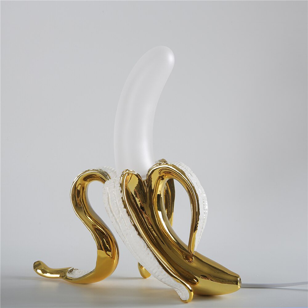 Bananbordlampe med skinnende metalfinish