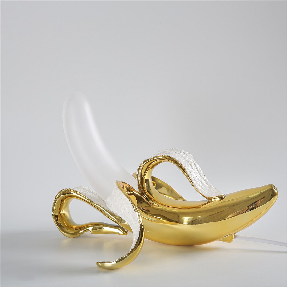 Bananbordlampe med skinnende metalfinish