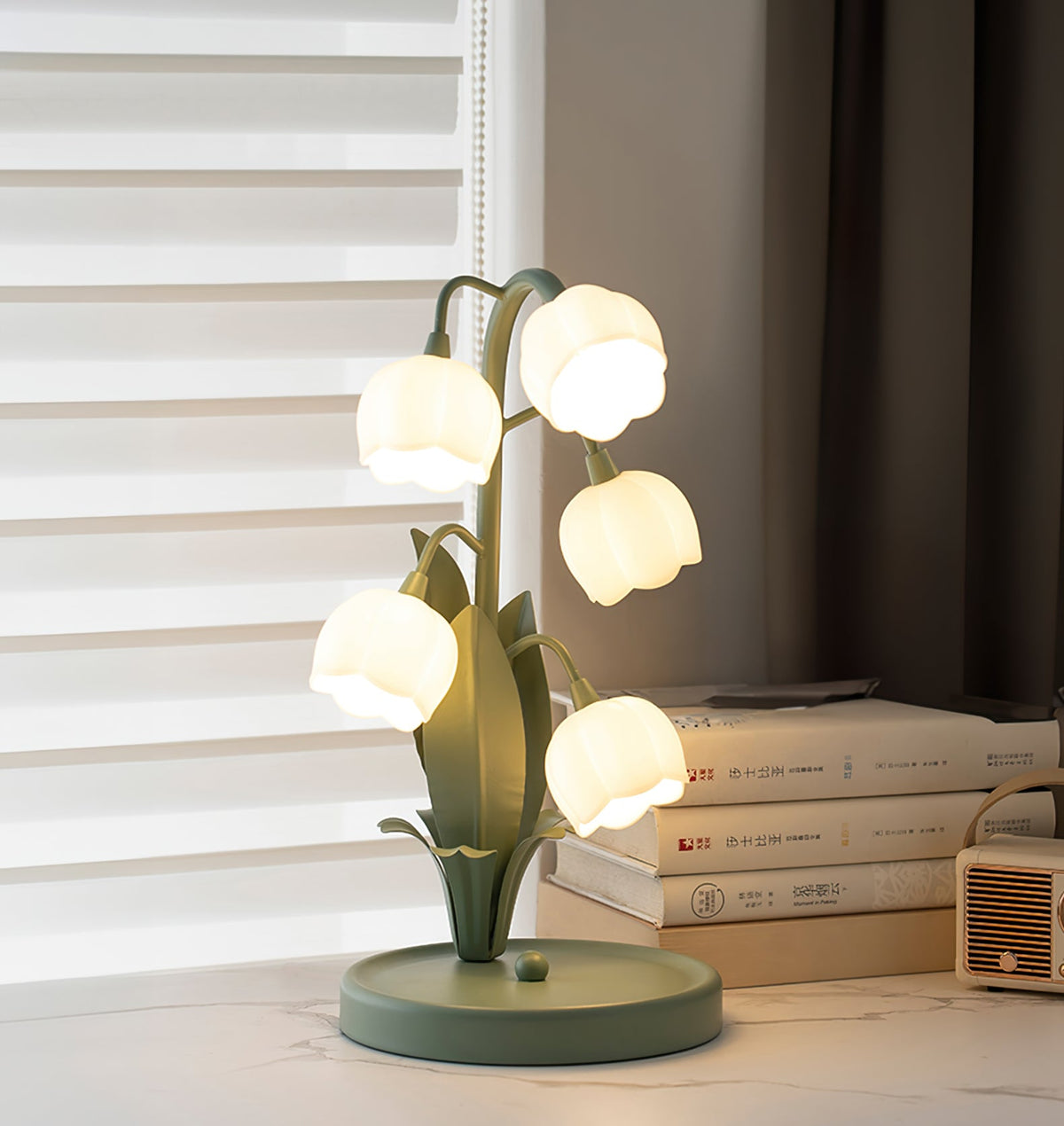Small Bell Table Lamp Orchid Pattern Shade Bulb Included Accent Light