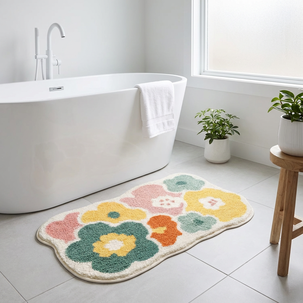 Blomsterbademåtte Tuftet med organisk form blødt og dekorativt design