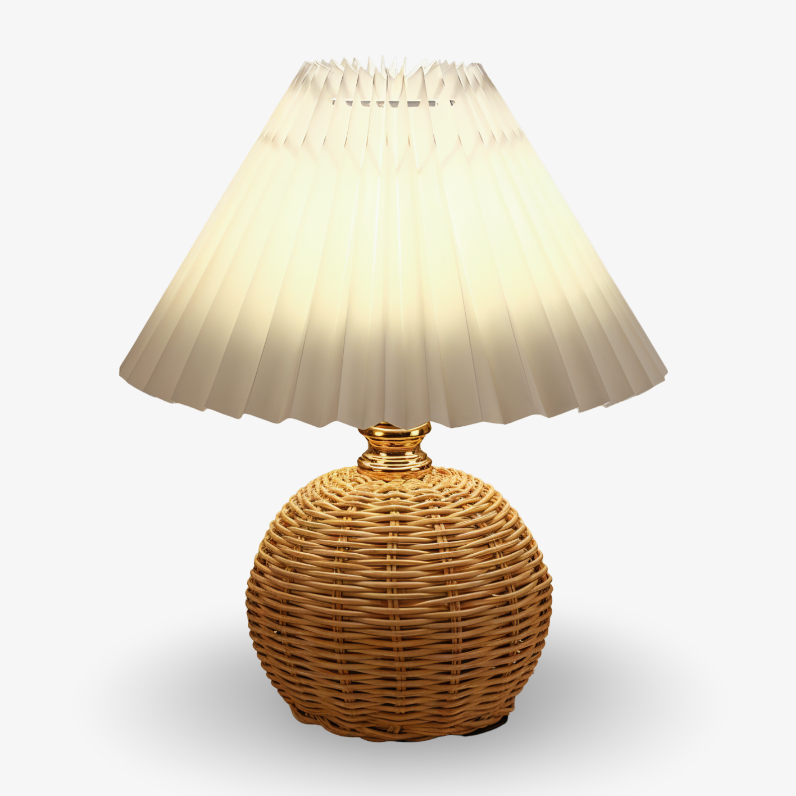 Bordlampe med plisseret skærm og flettet fod