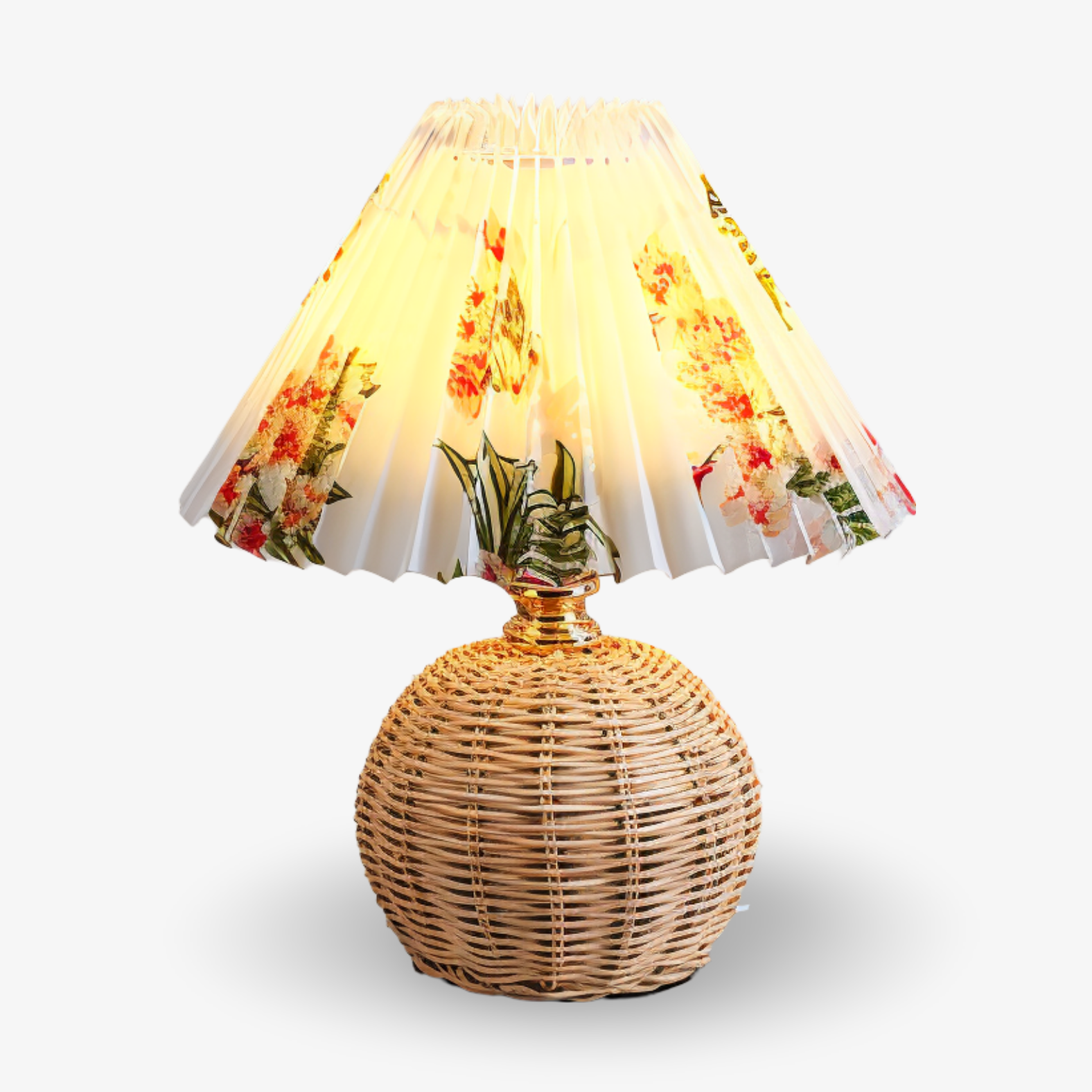 Bordlampe med plisseret skærm og flettet fod