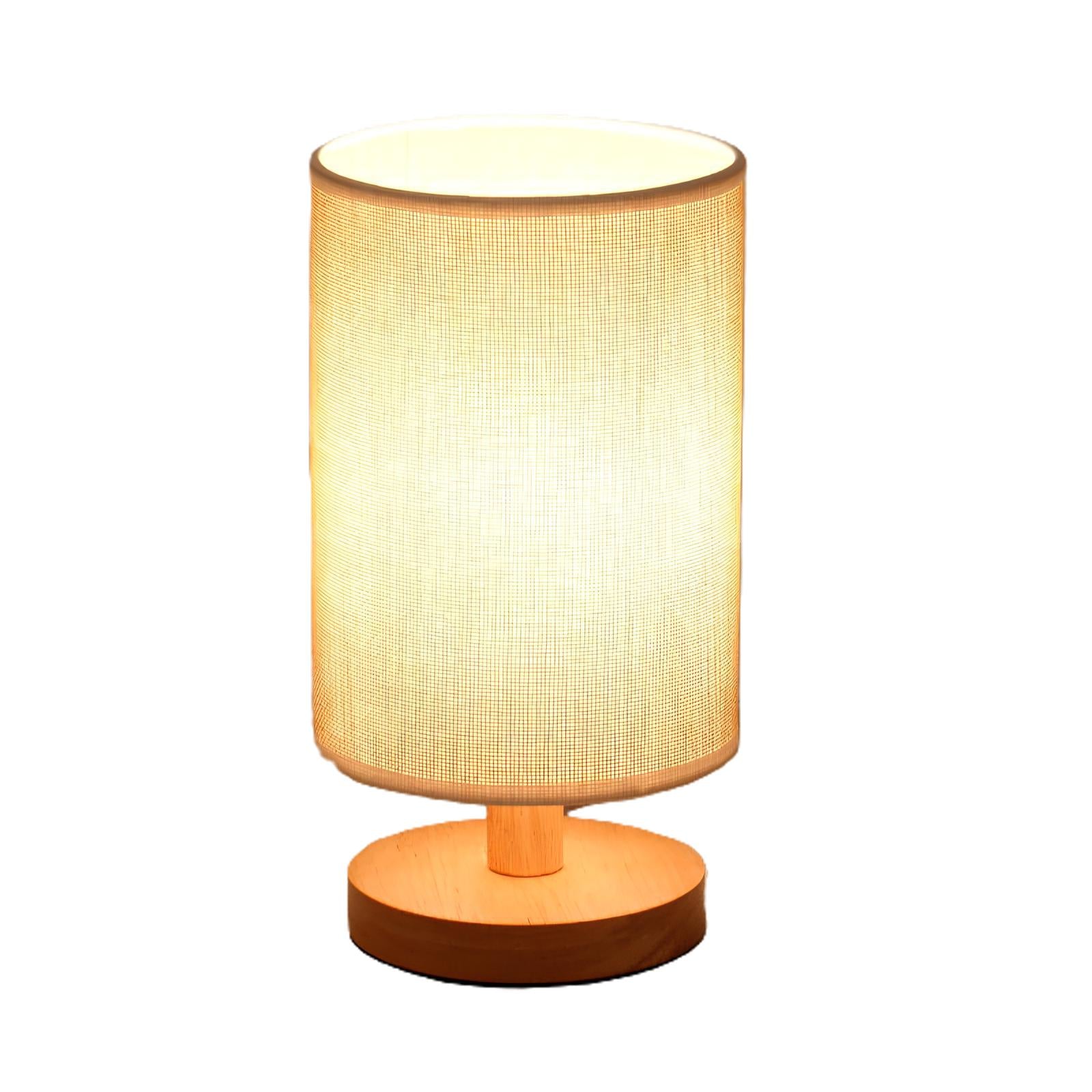 Bordlampe med stofskærm træfod og cylinderskærm