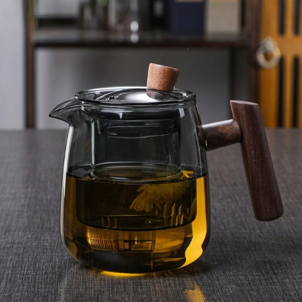 Borosilicate Glass Teapot with Infuser and Wood Handle