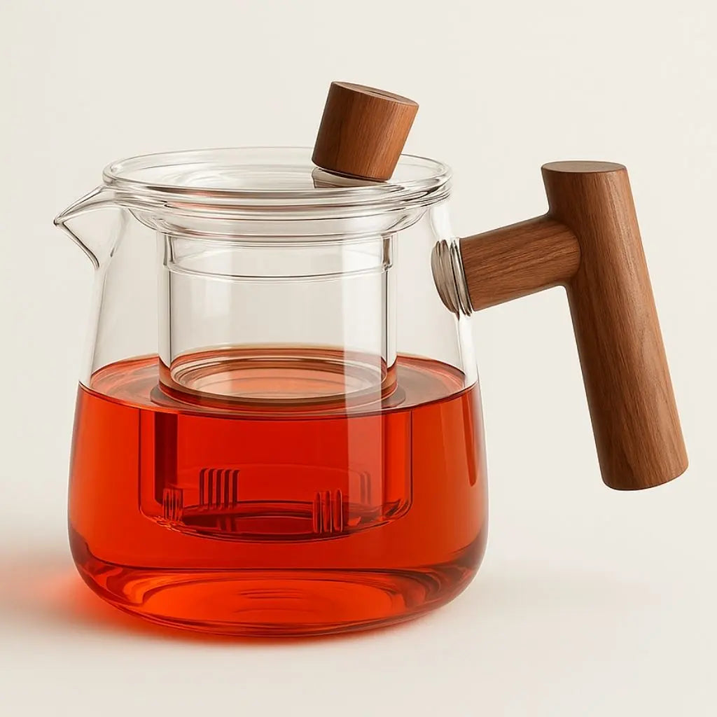 Borosilicate Glass Teapot with Infuser and Wood Handle