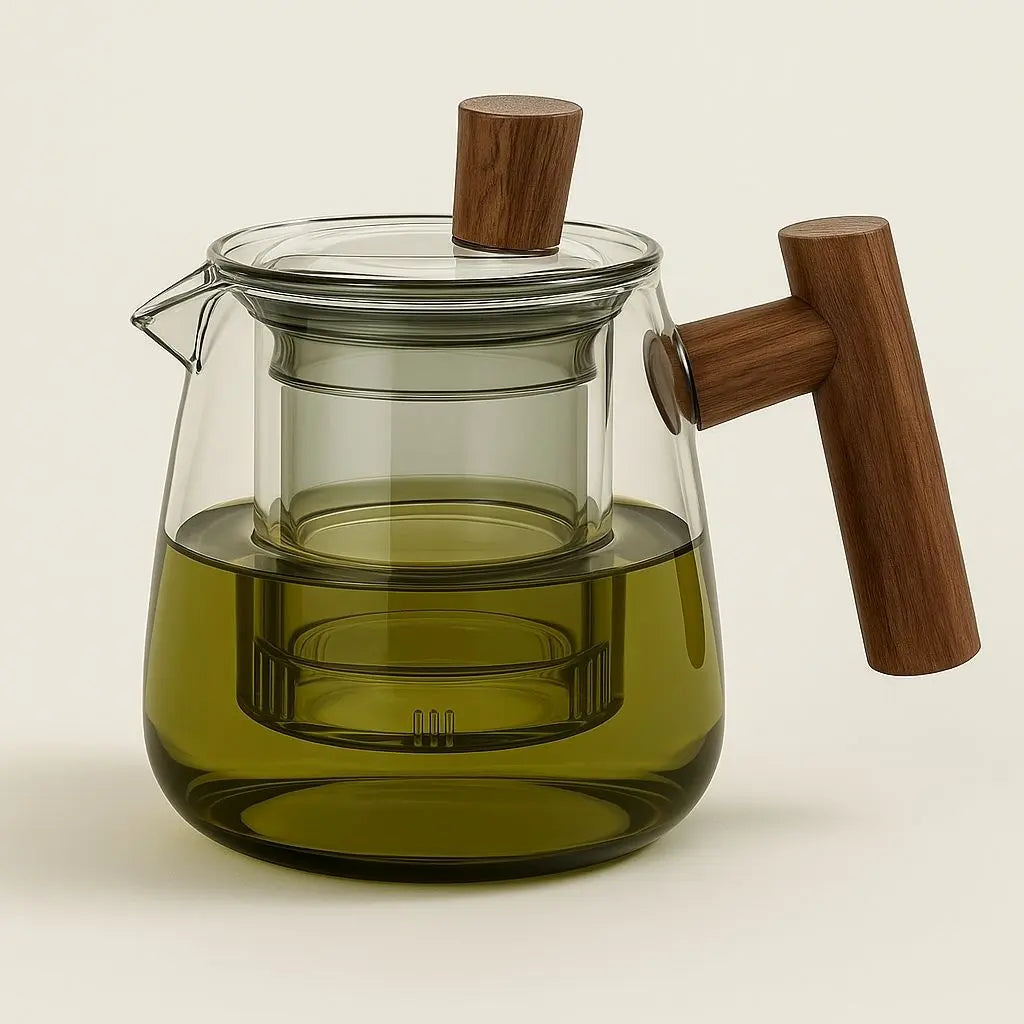Borosilicate Glass Teapot with Infuser and Wood Handle