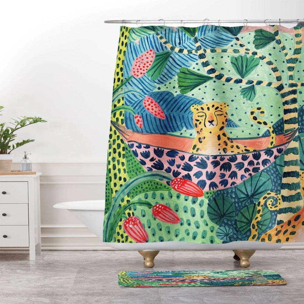 Bruseforhæng med junglemotiv tropisk illustration med leopard i hængekøje