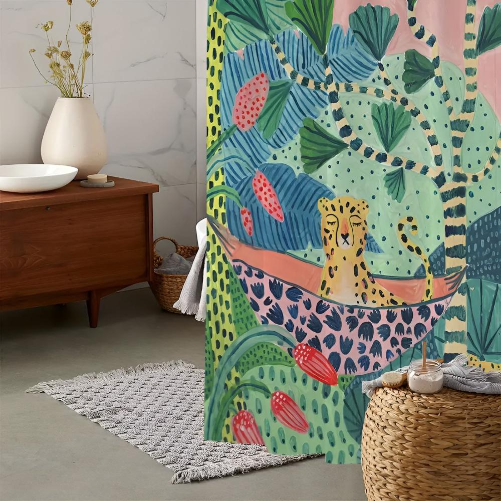 Bruseforhæng med junglemotiv tropisk illustration med leopard i hængekøje