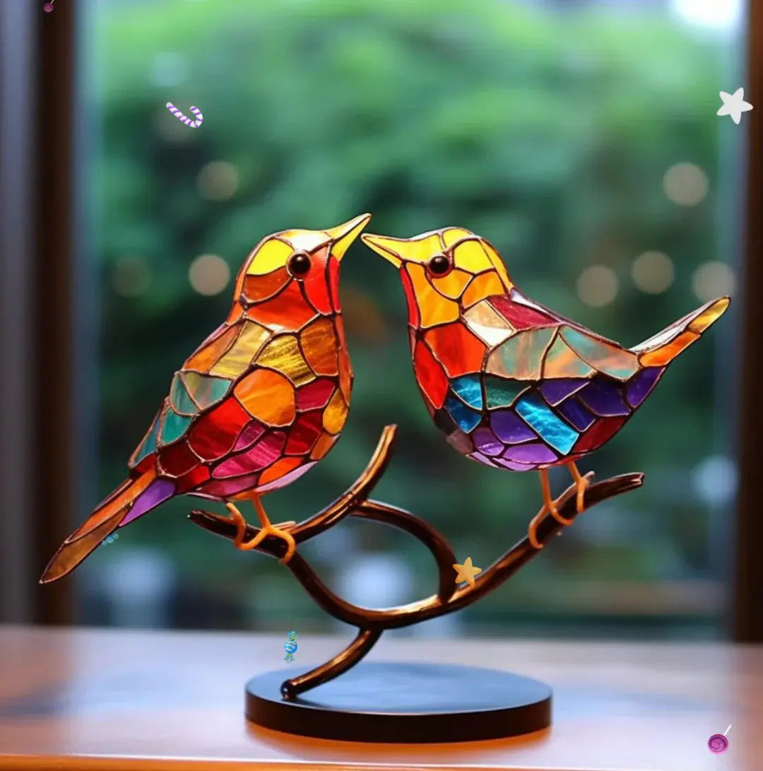 Window Bird Suncatcher Stained Glass Style Hanging Decoration for Windows