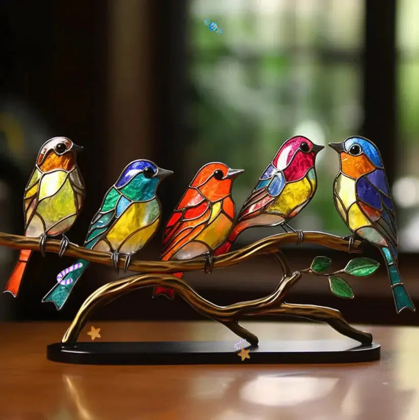 Window Bird Suncatcher Stained Glass Style Hanging Decoration for Windows