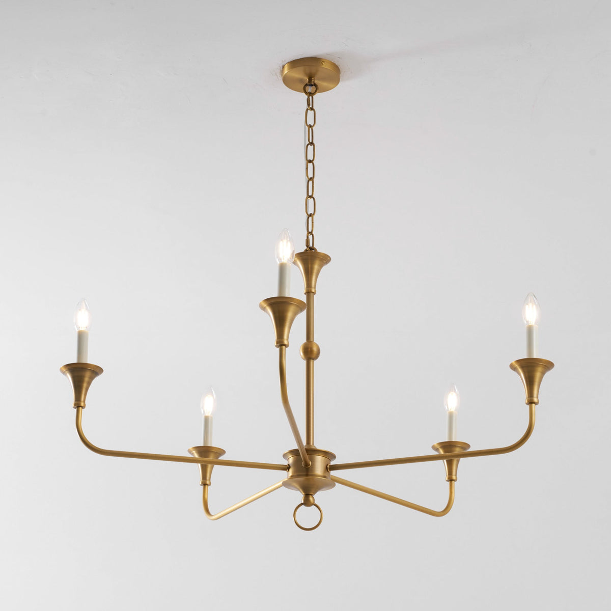 Brass Candle Chandelier Antique Hand Finished Arms for Dining Room