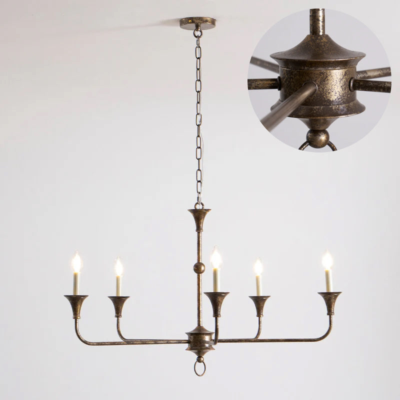 Brass Candle Chandelier Antique Hand Finished Arms for Dining Room