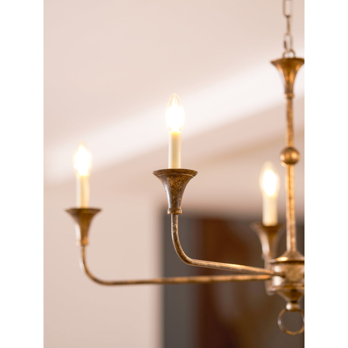 Brass Candle Chandelier Antique Hand Finished Arms for Dining Room