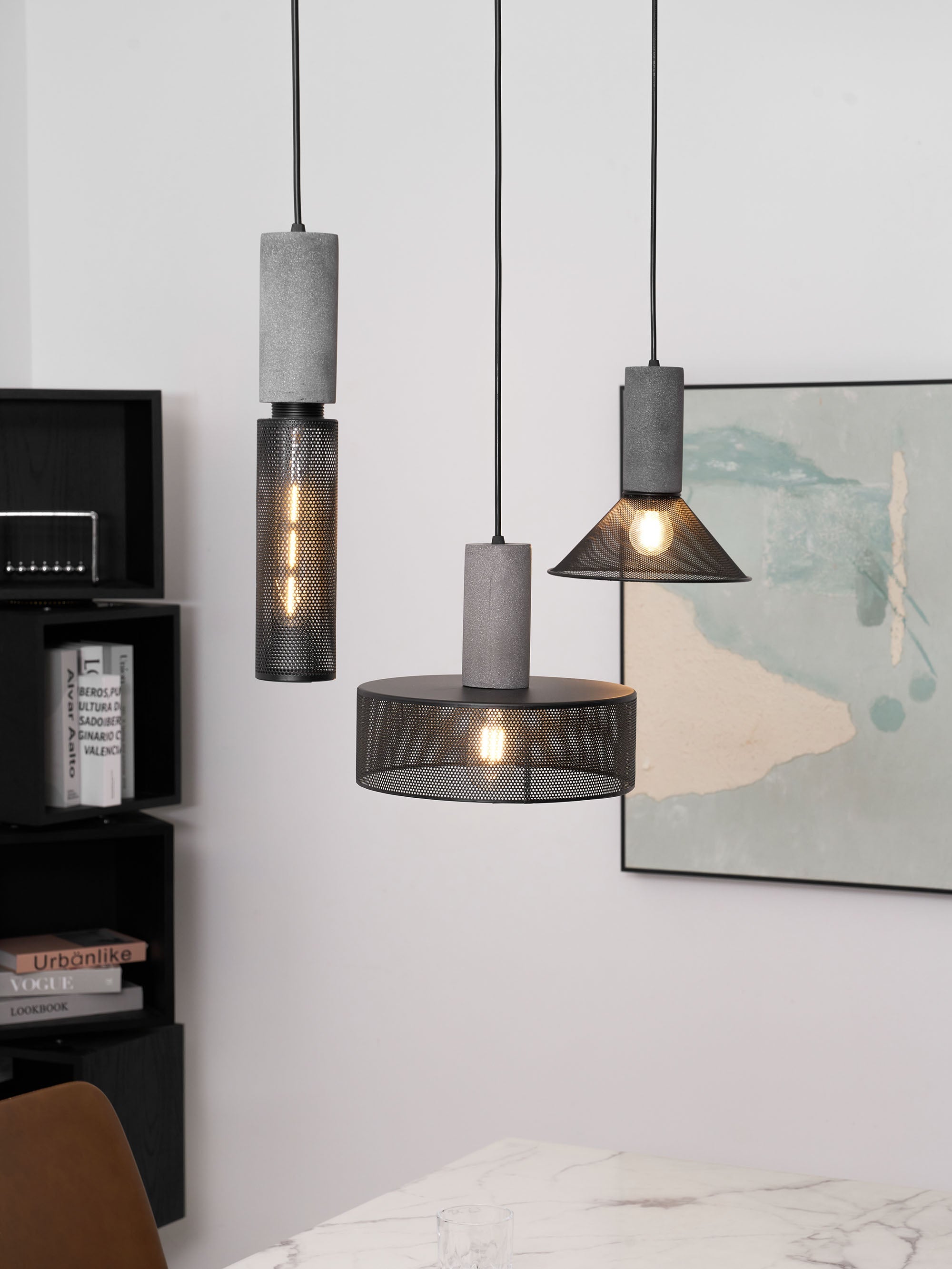 Concrete Pendant Light Cast Cement Cylinder Shade for Kitchen Island