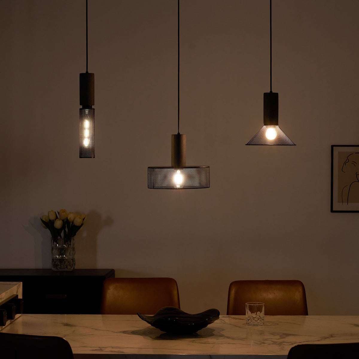 Concrete Pendant Light Cast Cement Cylinder Shade for Kitchen Island