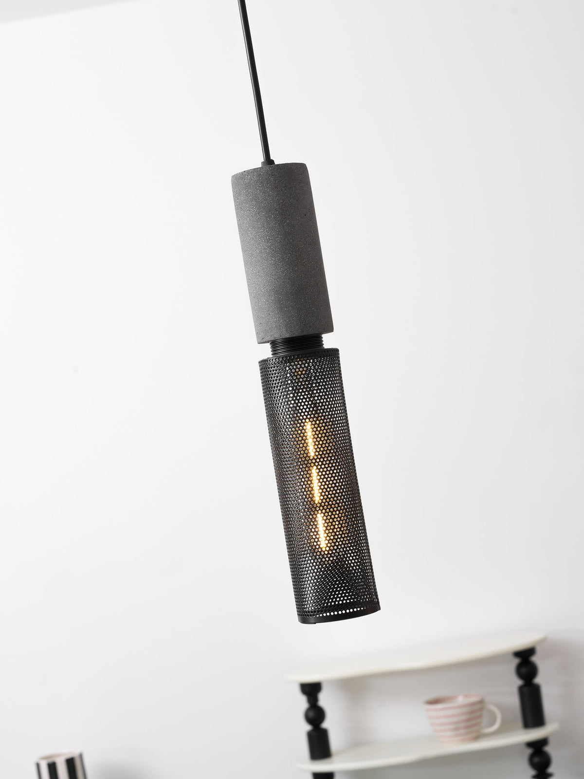 Concrete Pendant Light Cast Cement Cylinder Shade for Kitchen Island