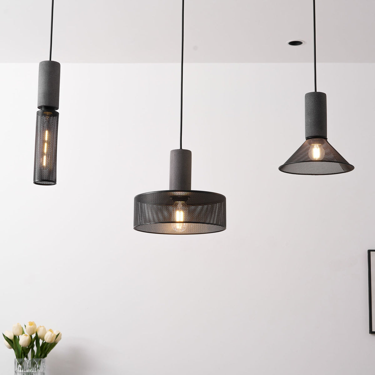 Concrete Pendant Light Cast Cement Cylinder Shade for Kitchen Island