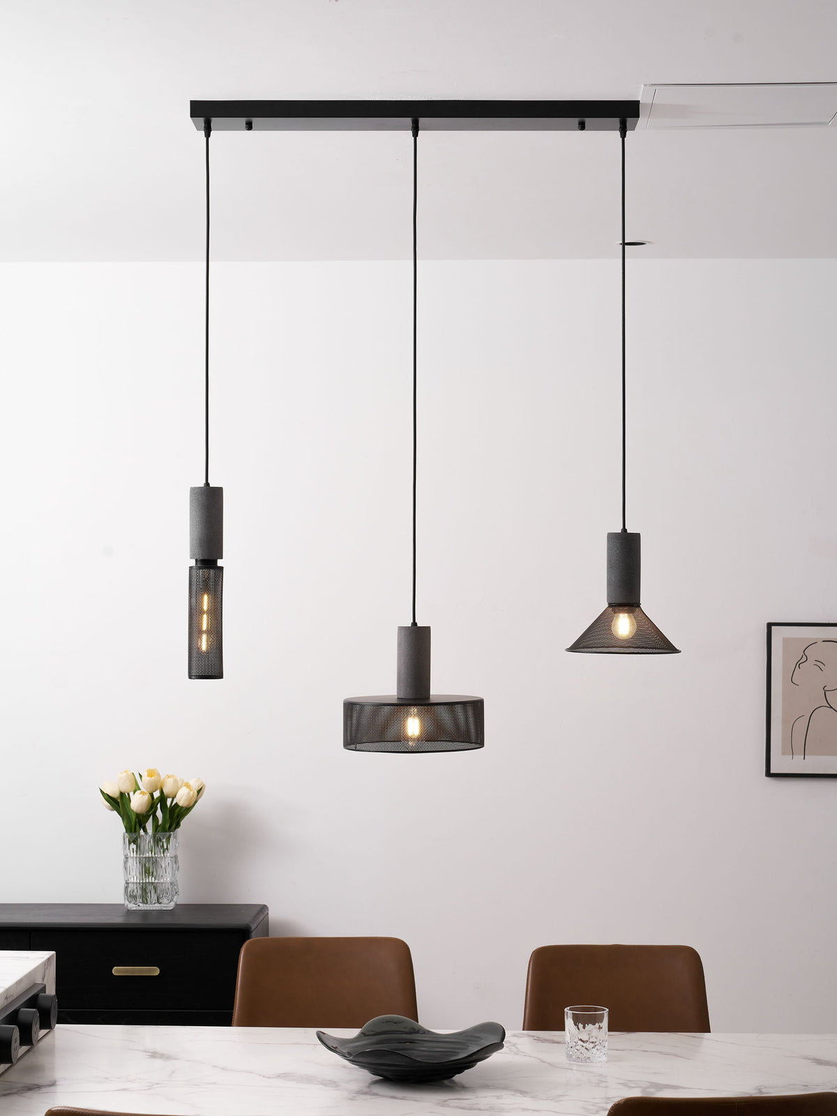 Concrete Pendant Light Cast Cement Cylinder Shade for Kitchen Island