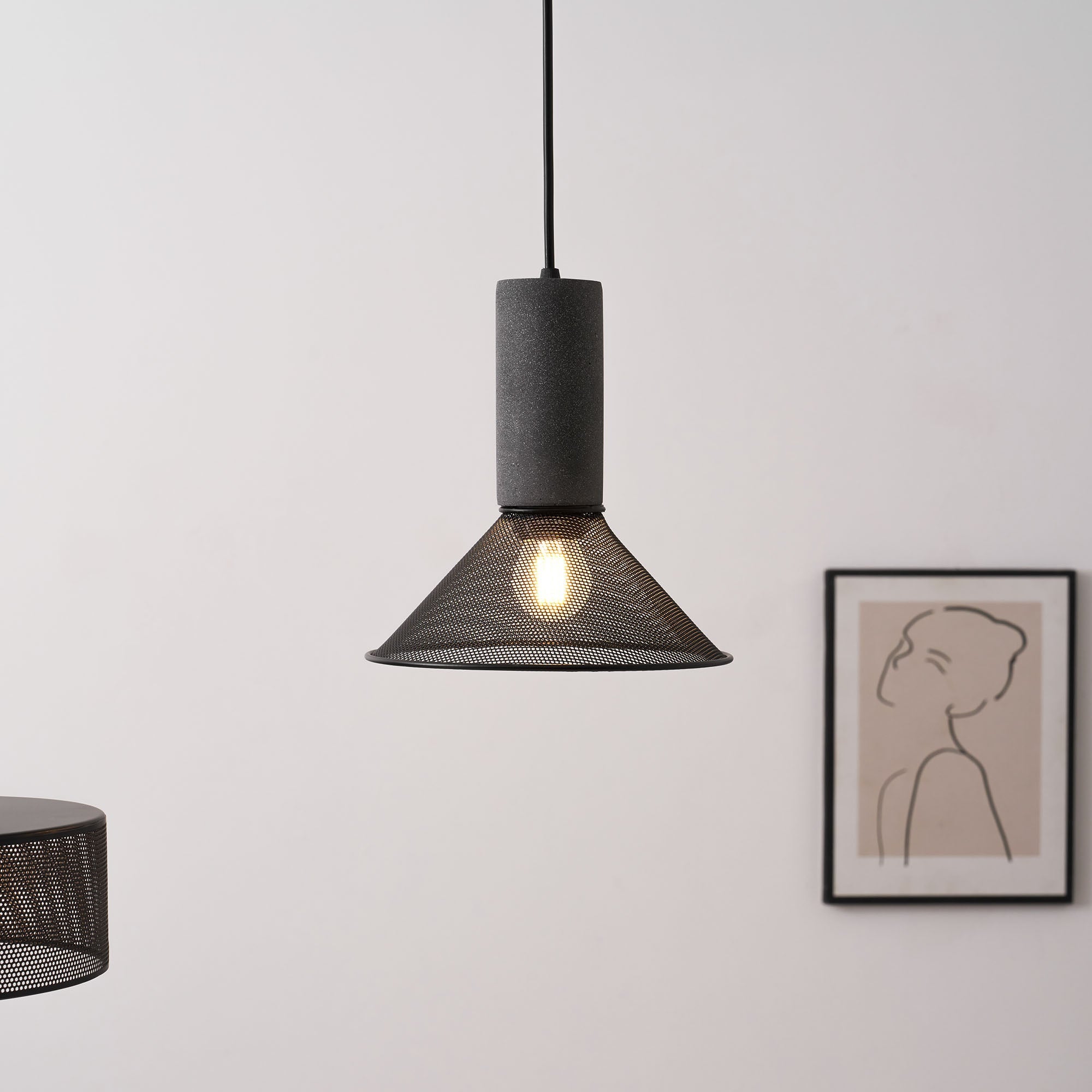 Concrete Pendant Light Cast Cement Cylinder Shade for Kitchen Island