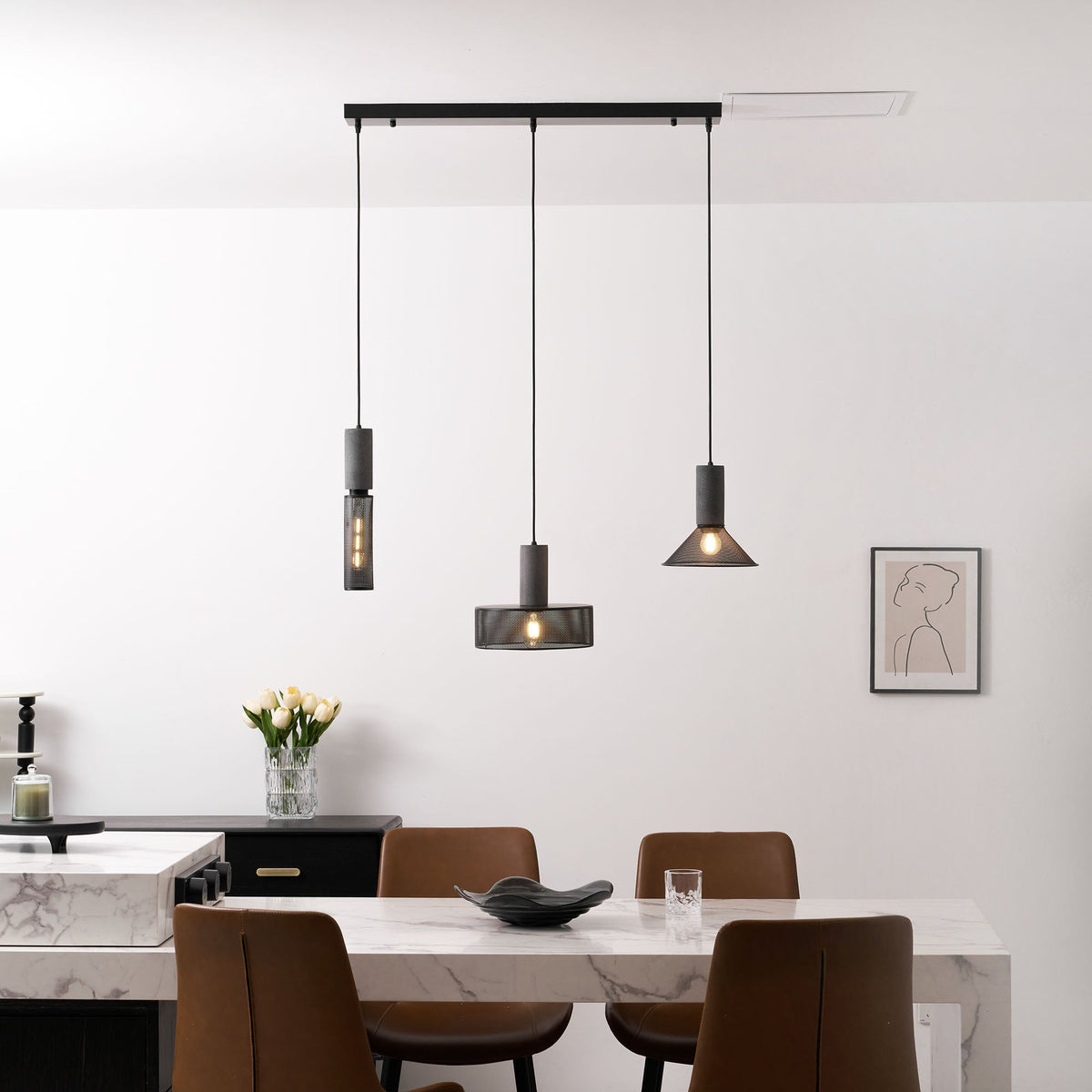 Concrete Pendant Light Cast Cement Cylinder Shade for Kitchen Island