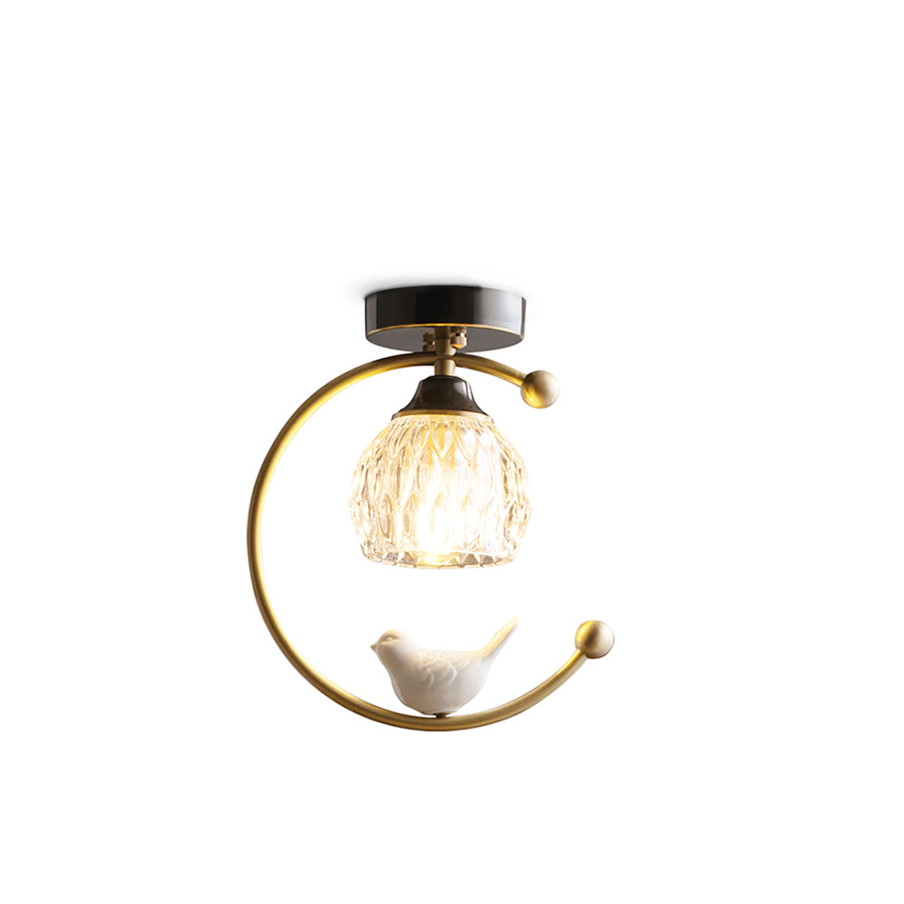 Ceramic Bird Ceiling Light Brass Frame Bud Glass Shades Entryway