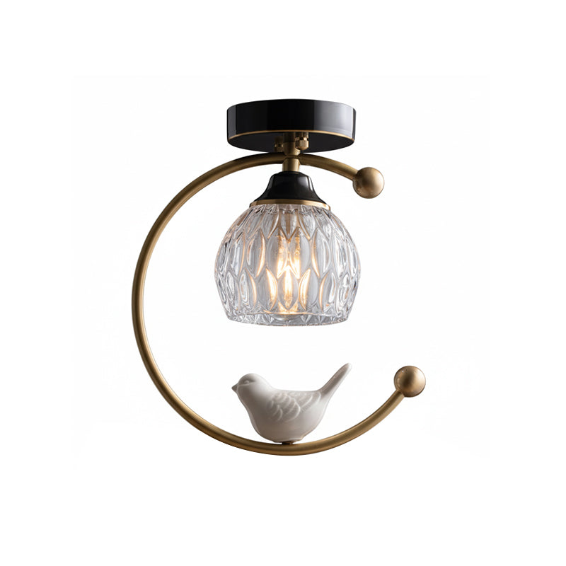 Ceramic Bird Ceiling Light Brass Frame Bud Glass Shades Entryway