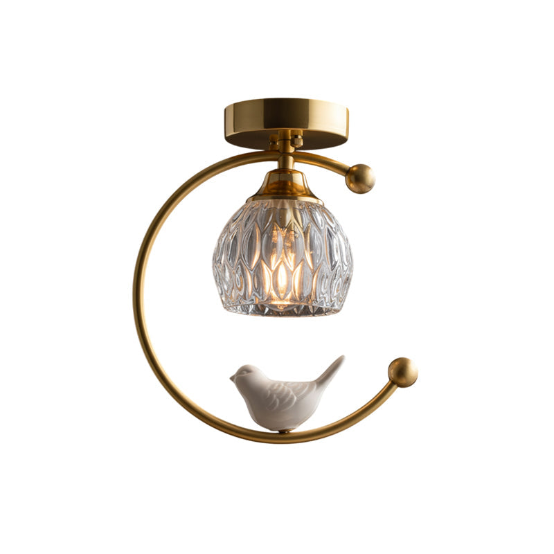 Ceramic Bird Ceiling Light Brass Frame Bud Glass Shades Entryway