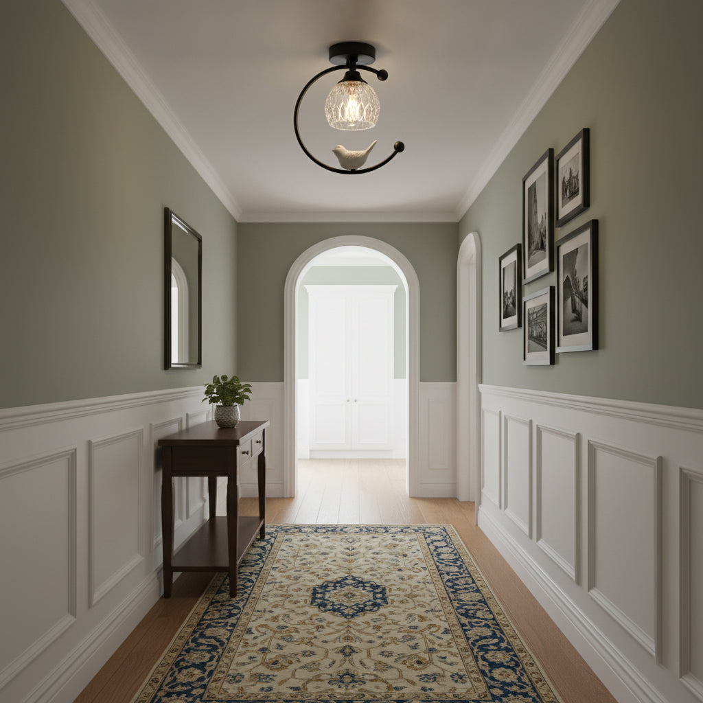 Ceramic Bird Ceiling Light Brass Frame Bud Glass Shades Entryway