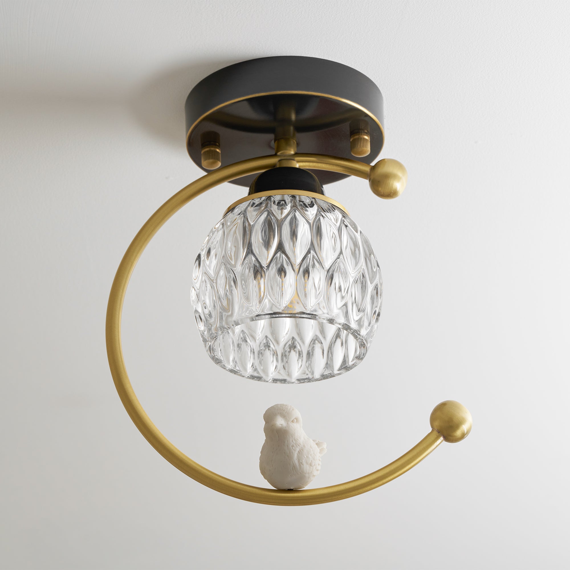 Ceramic Bird Ceiling Light Brass Frame Bud Glass Shades Entryway