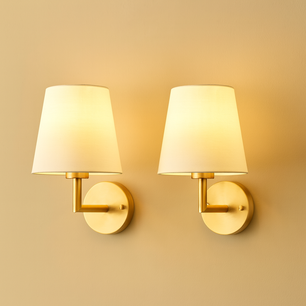 Cordless Wall Sconces Set of 2 Fabric Shade Dimmable with Remote No Wiring