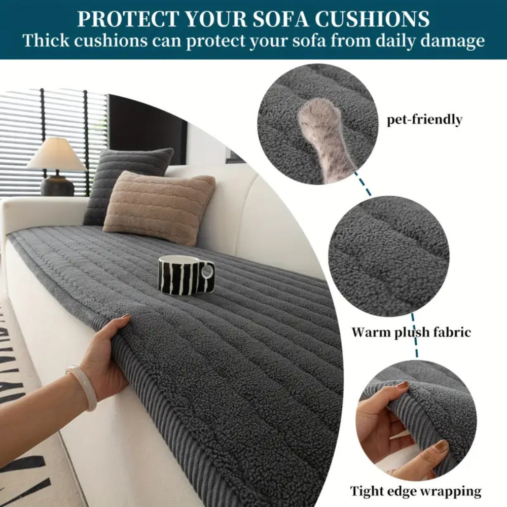 Thick Plush Sofa Cover Deep Pile Non-Slip
