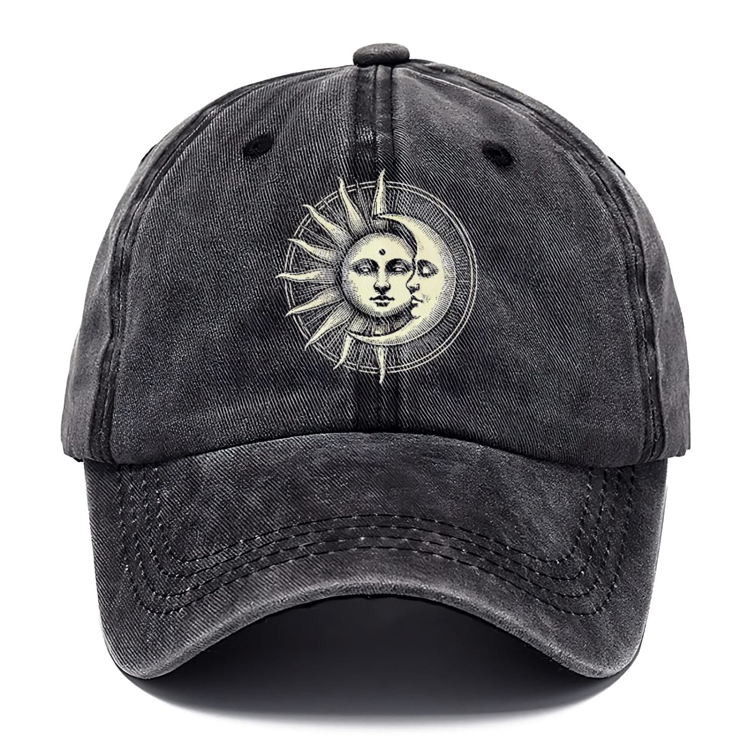 Baseball Cap Cotton Embroidered Sun and Moon Unisex