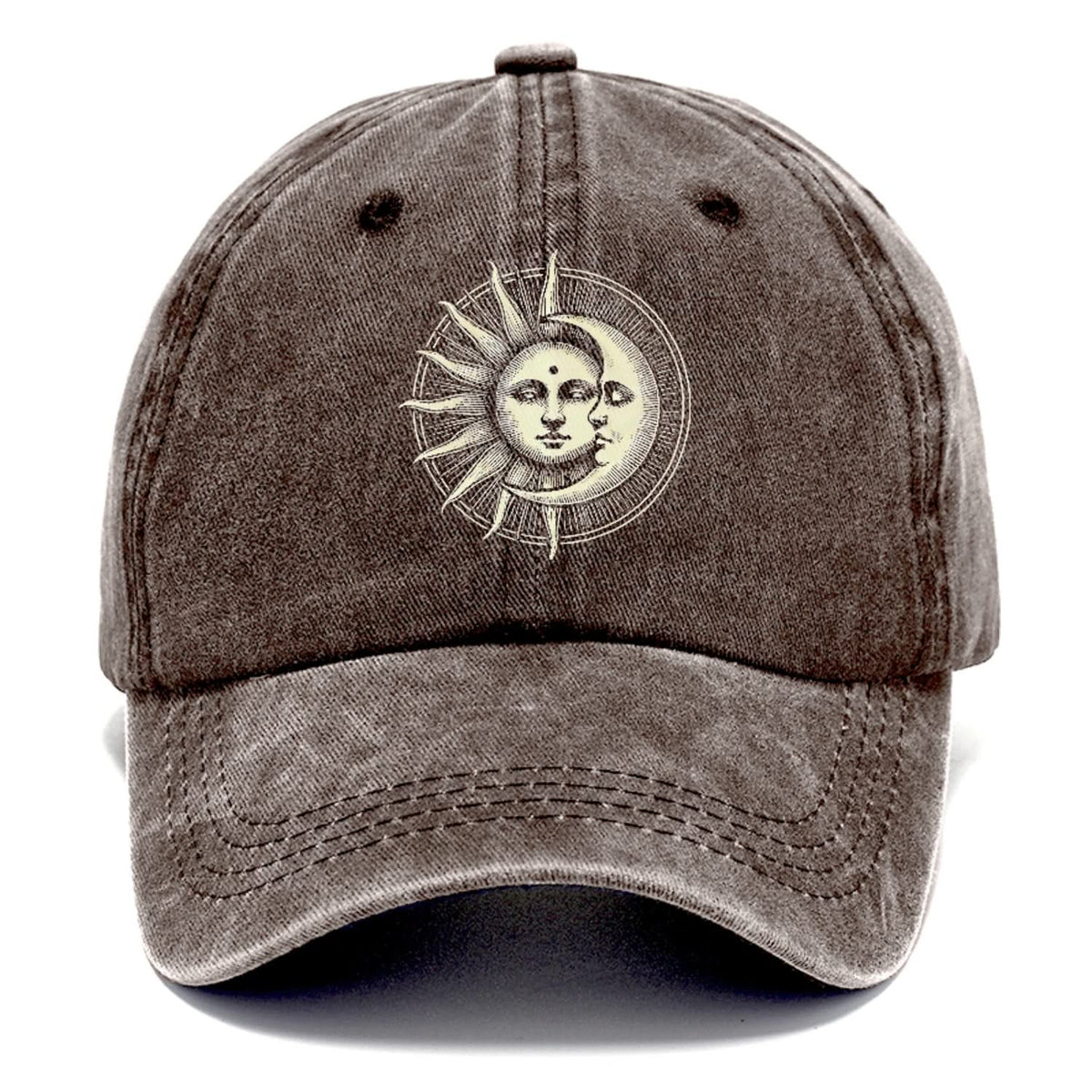 Baseball Cap Cotton Embroidered Sun and Moon Unisex