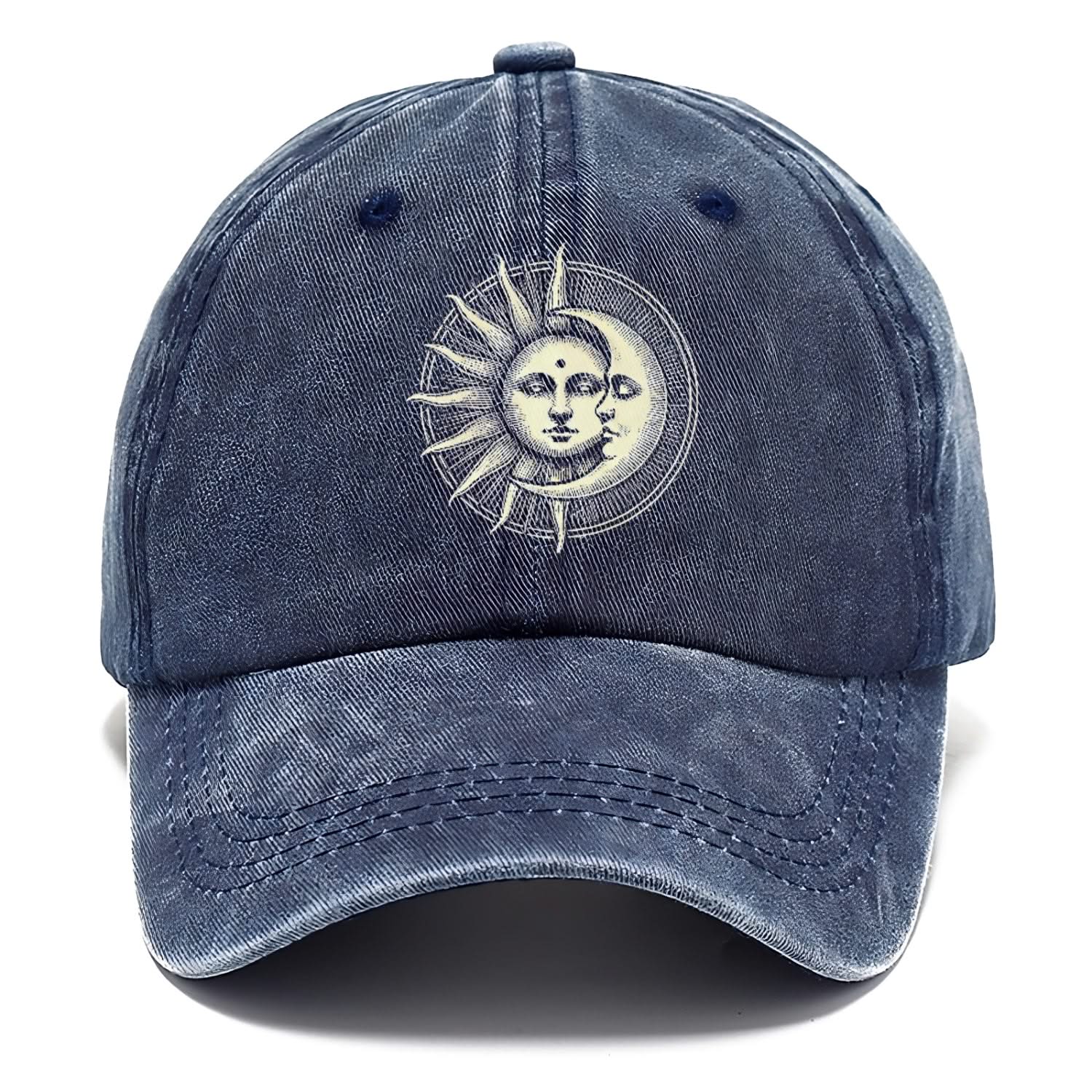 Baseball Cap Cotton Embroidered Sun and Moon Unisex