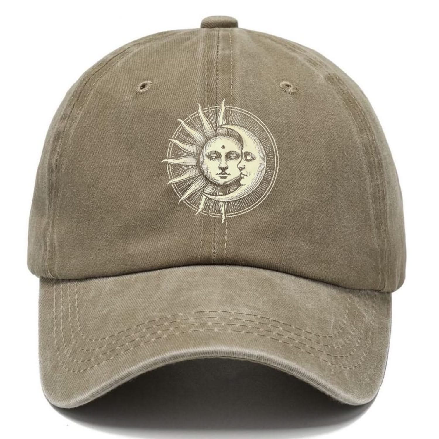 Baseball Cap Cotton Embroidered Sun and Moon Unisex
