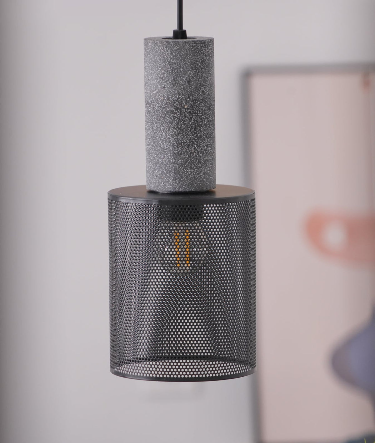 Concrete Pendant Light Cast Cement Cylinder Shade for Kitchen Island