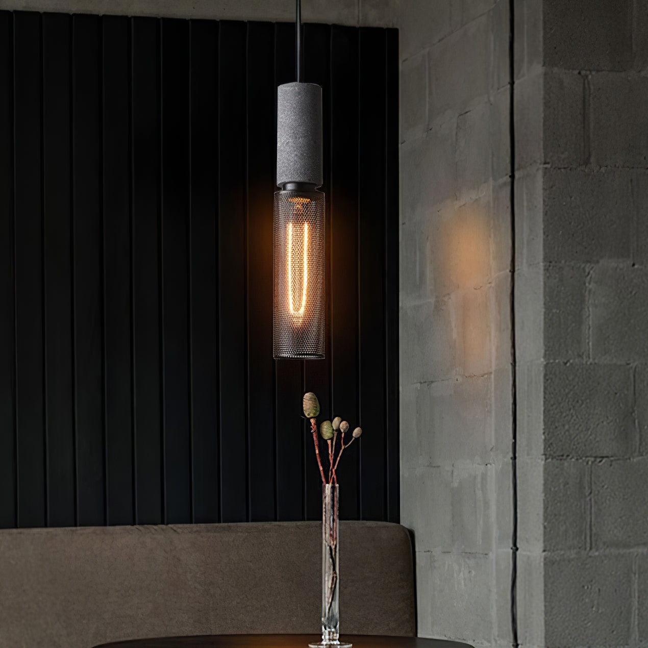 Concrete Pendant Light Cast Cement Cylinder Shade for Kitchen Island