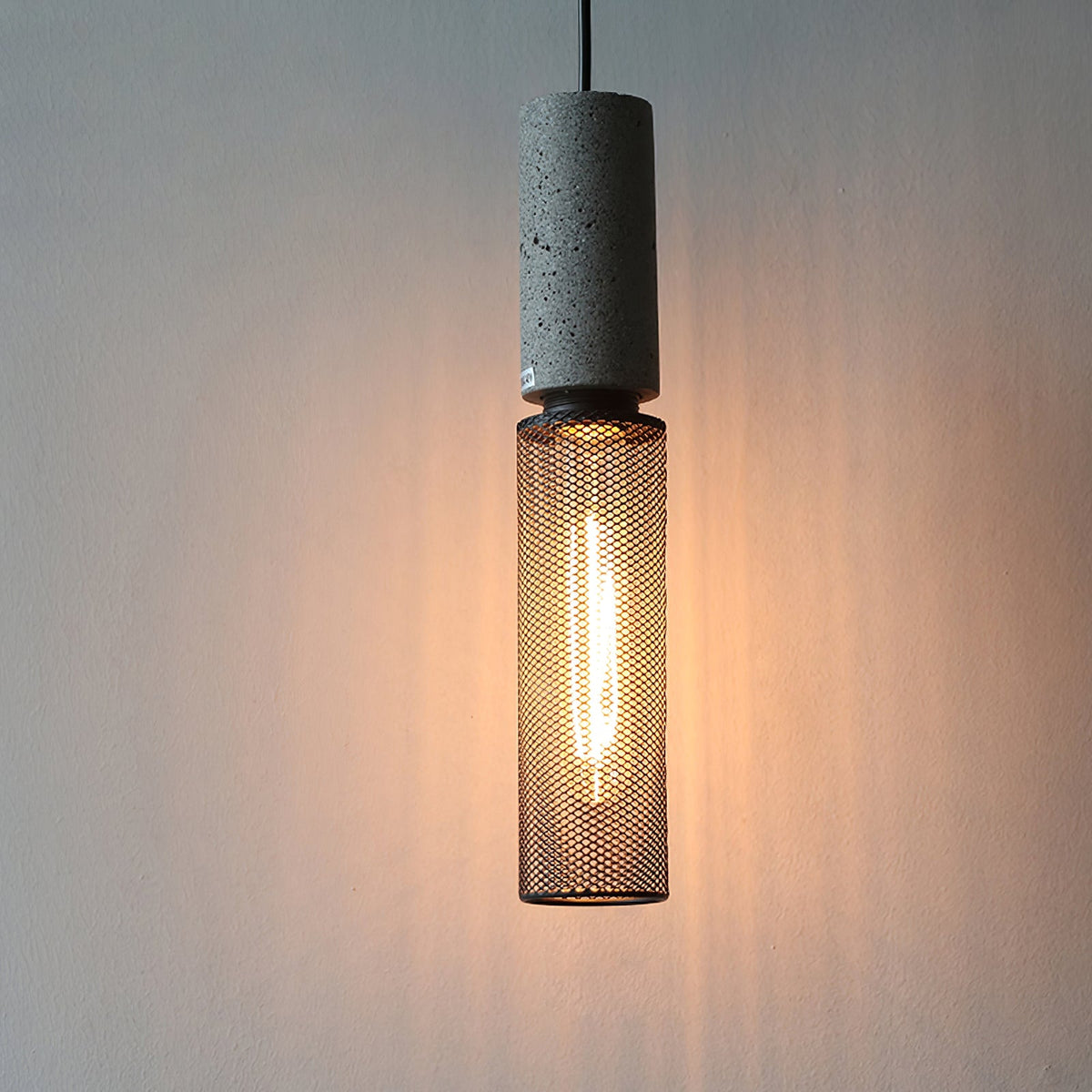 Concrete Pendant Light Cast Cement Cylinder Shade for Kitchen Island
