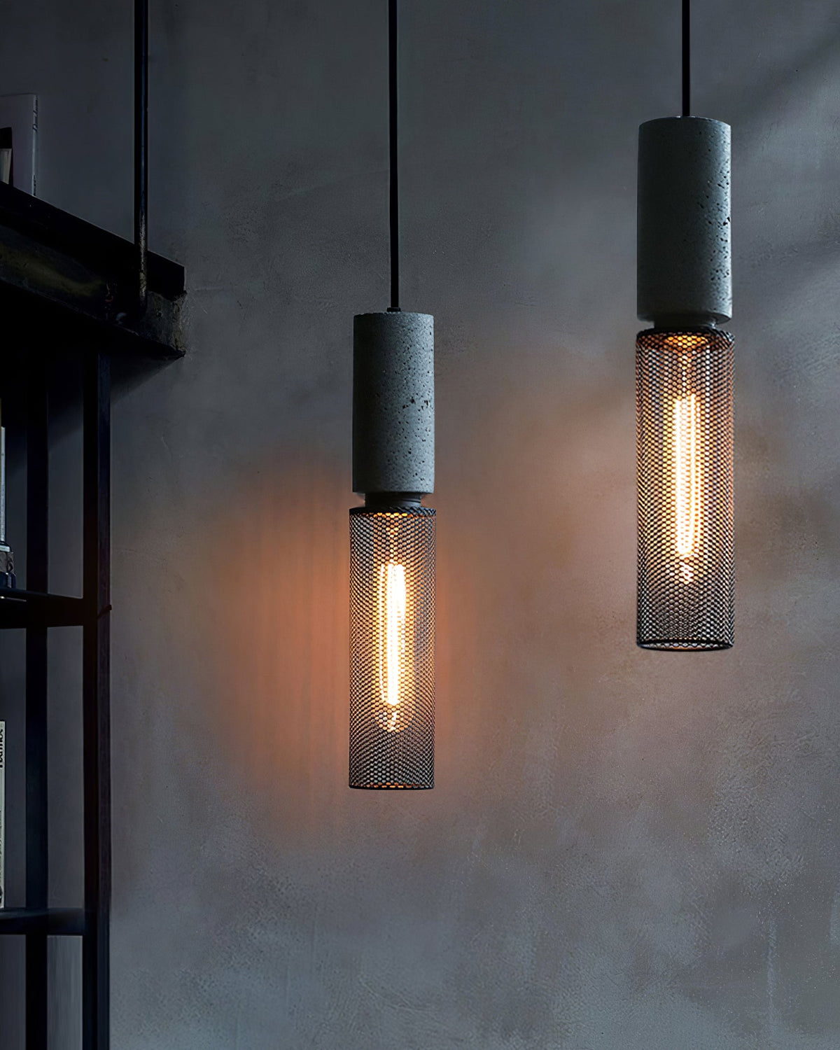 Concrete Pendant Light Cast Cement Cylinder Shade for Kitchen Island