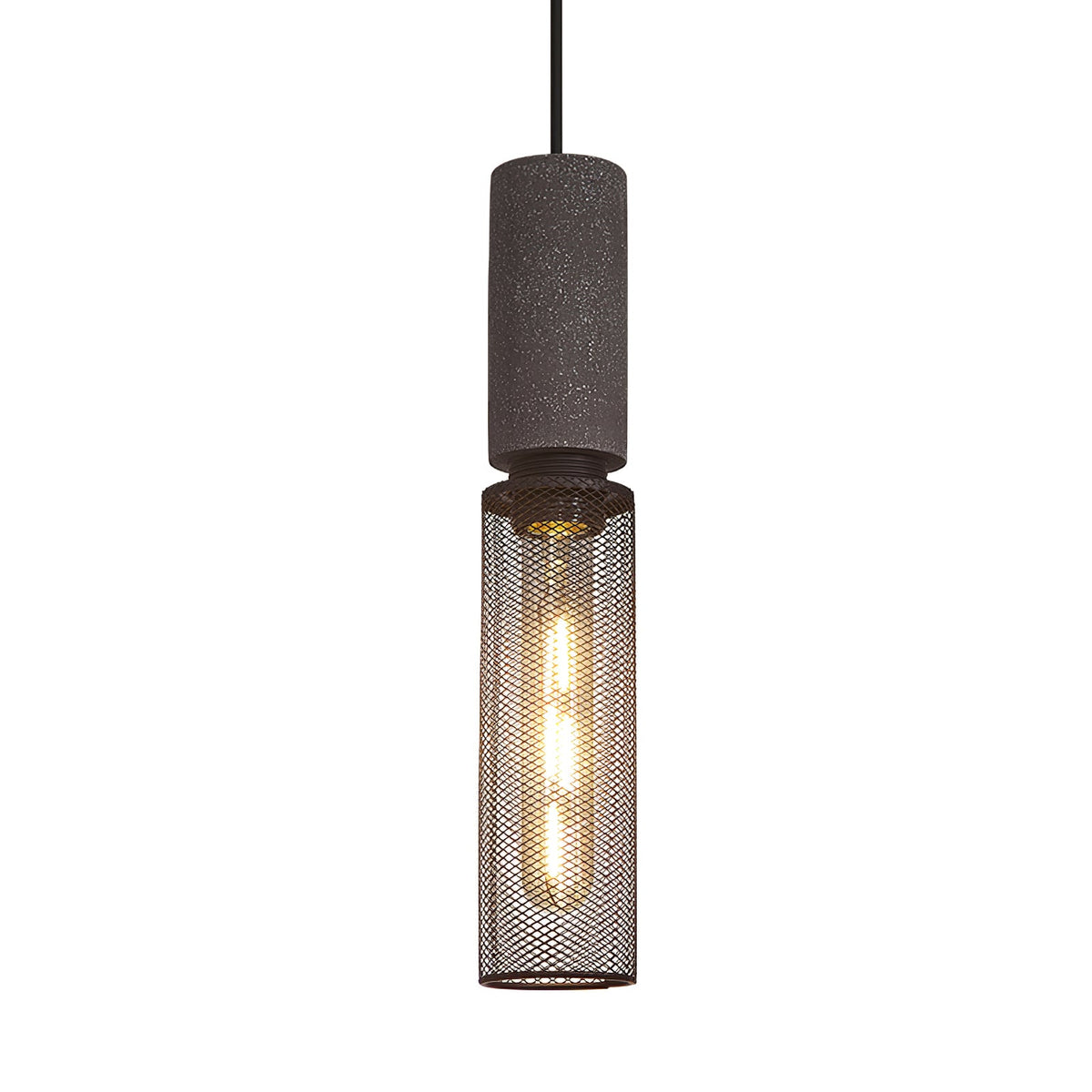 Concrete Pendant Light Cast Cement Cylinder Shade for Kitchen Island