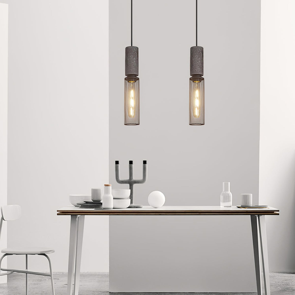 Concrete Pendant Light Cast Cement Cylinder Shade for Kitchen Island